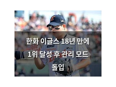 한화 이글스 18년 만에 1위 달성 후 관리 모드 돌입