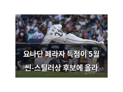 요나단 페라자 득점이 5월 씬-스틸러상 후보에 올라